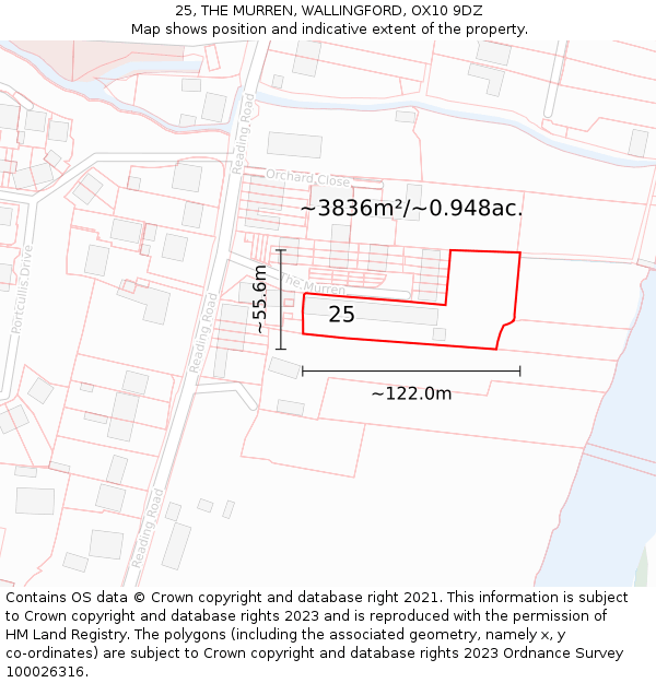 25, THE MURREN, WALLINGFORD, OX10 9DZ: Plot and title map