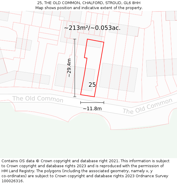 25, THE OLD COMMON, CHALFORD, STROUD, GL6 8HH: Plot and title map