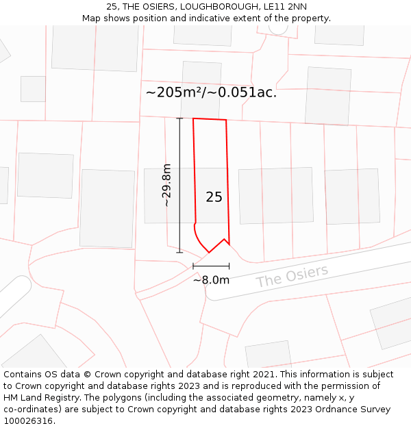 25, THE OSIERS, LOUGHBOROUGH, LE11 2NN: Plot and title map