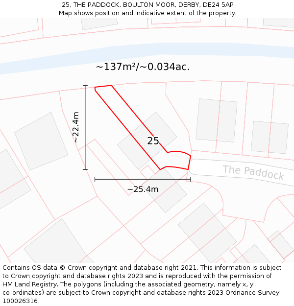 25, THE PADDOCK, BOULTON MOOR, DERBY, DE24 5AP: Plot and title map
