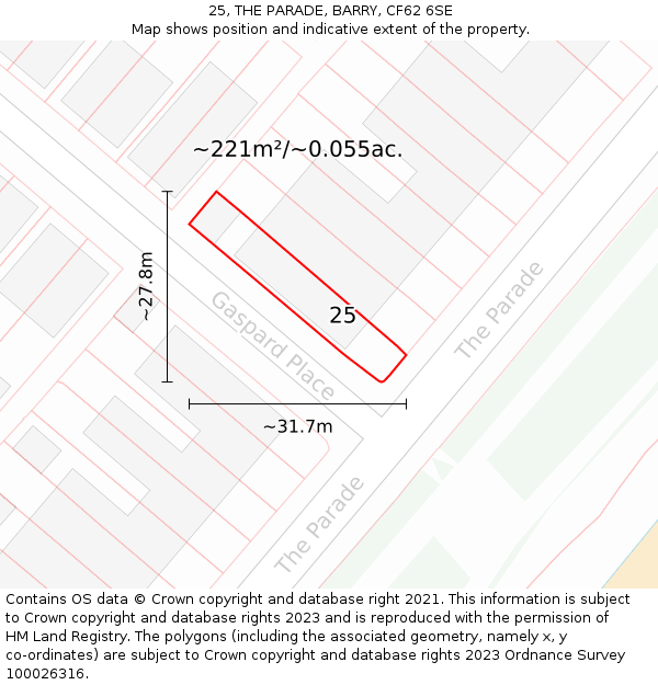 25, THE PARADE, BARRY, CF62 6SE: Plot and title map