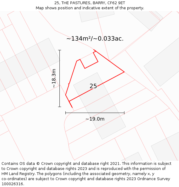 25, THE PASTURES, BARRY, CF62 9ET: Plot and title map