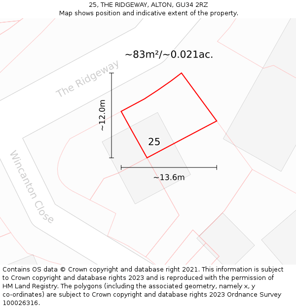 25, THE RIDGEWAY, ALTON, GU34 2RZ: Plot and title map