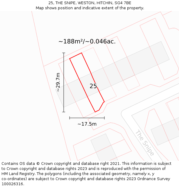 25, THE SNIPE, WESTON, HITCHIN, SG4 7BE: Plot and title map