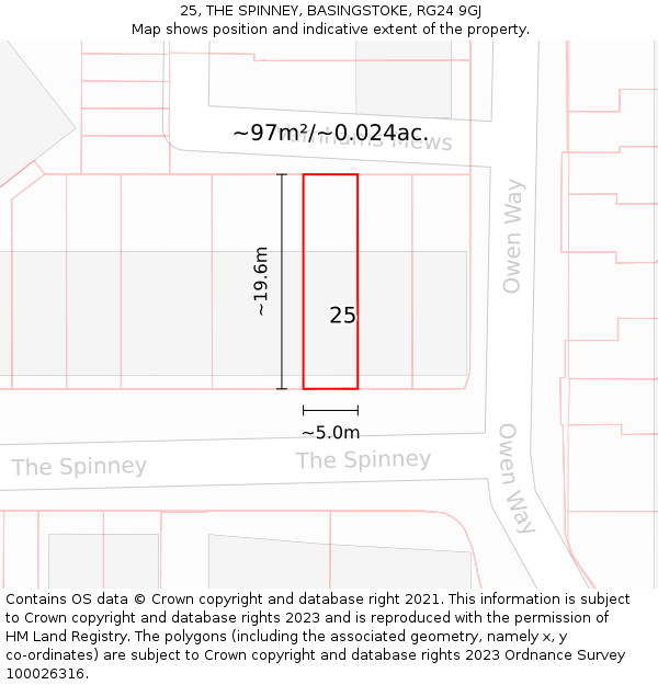 25, THE SPINNEY, BASINGSTOKE, RG24 9GJ: Plot and title map