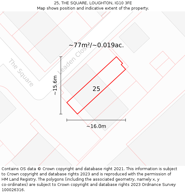 25, THE SQUARE, LOUGHTON, IG10 3FE: Plot and title map