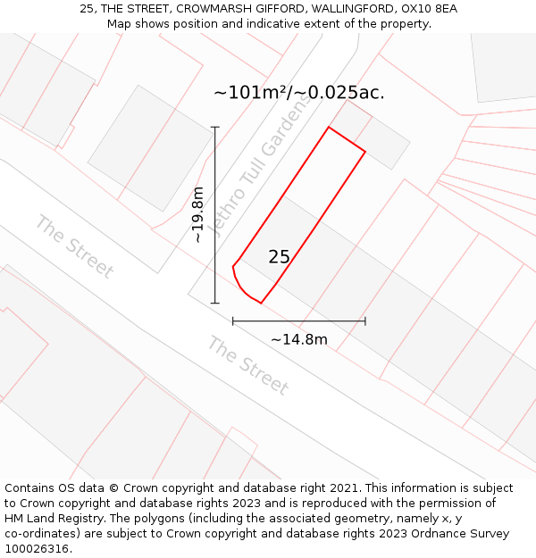 25, THE STREET, CROWMARSH GIFFORD, WALLINGFORD, OX10 8EA: Plot and title map