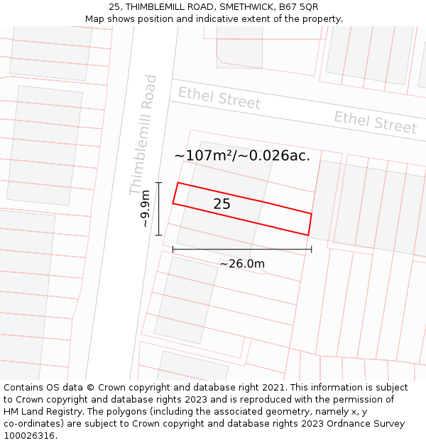 25, THIMBLEMILL ROAD, SMETHWICK, B67 5QR: Plot and title map