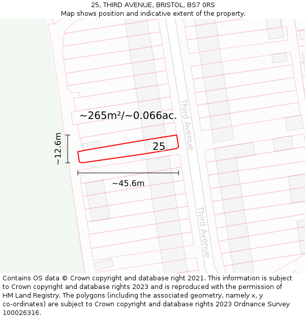25, THIRD AVENUE, BRISTOL, BS7 0RS: Plot and title map