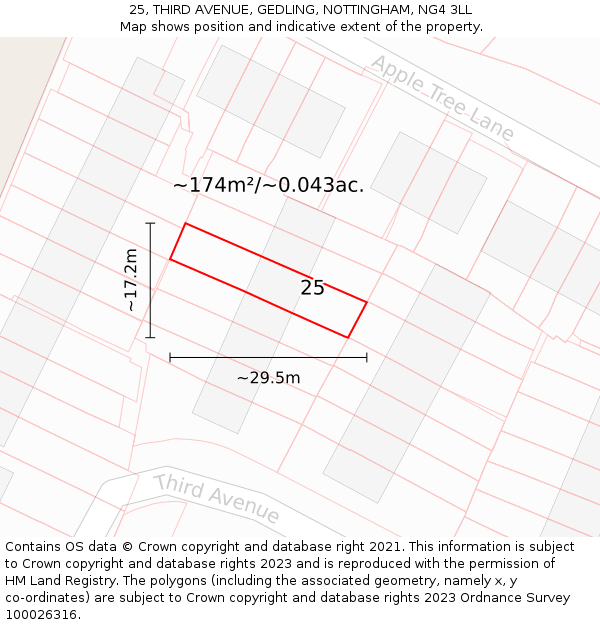 25, THIRD AVENUE, GEDLING, NOTTINGHAM, NG4 3LL: Plot and title map
