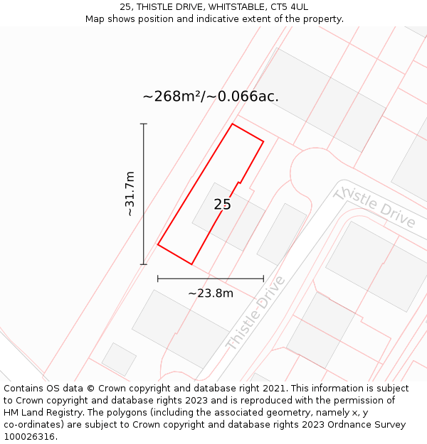 25, THISTLE DRIVE, WHITSTABLE, CT5 4UL: Plot and title map
