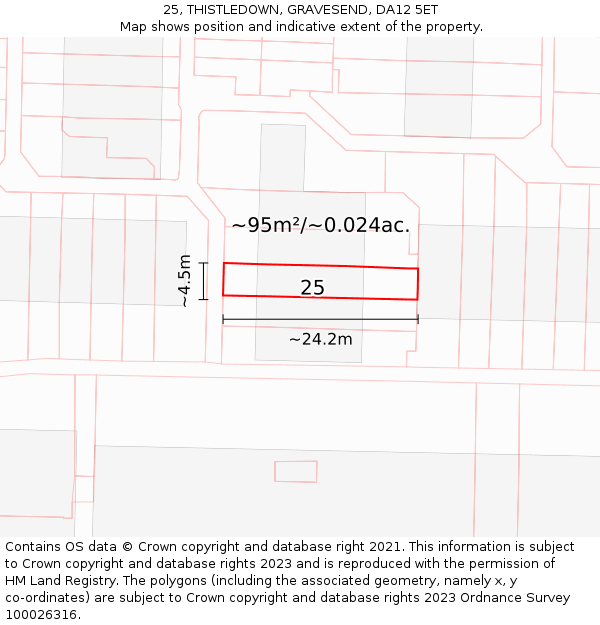 25, THISTLEDOWN, GRAVESEND, DA12 5ET: Plot and title map