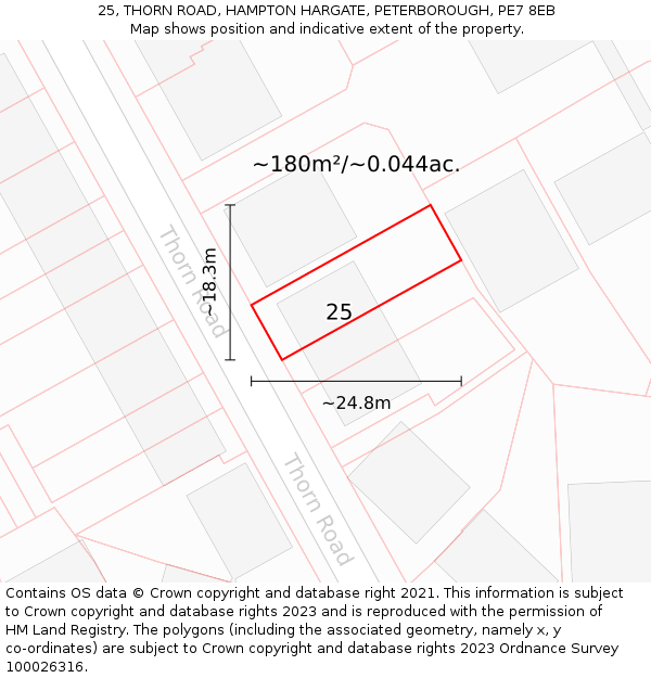 25, THORN ROAD, HAMPTON HARGATE, PETERBOROUGH, PE7 8EB: Plot and title map