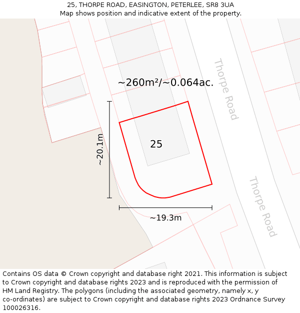 25, THORPE ROAD, EASINGTON, PETERLEE, SR8 3UA: Plot and title map