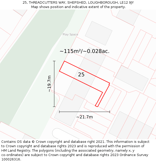 25, THREADCUTTERS WAY, SHEPSHED, LOUGHBOROUGH, LE12 9JY: Plot and title map