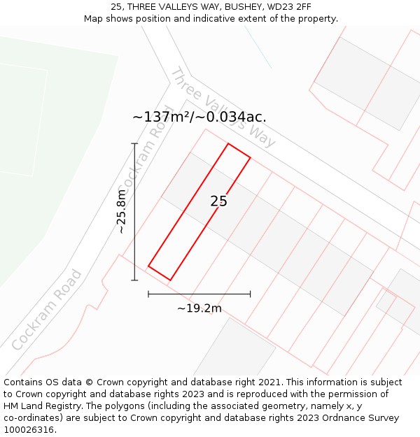 25, THREE VALLEYS WAY, BUSHEY, WD23 2FF: Plot and title map