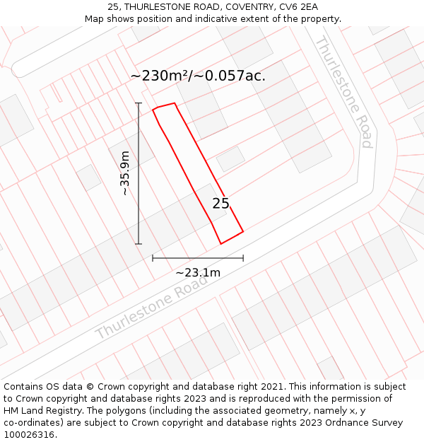 25, THURLESTONE ROAD, COVENTRY, CV6 2EA: Plot and title map