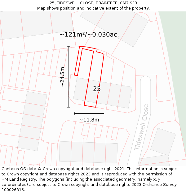 25, TIDESWELL CLOSE, BRAINTREE, CM7 9FR: Plot and title map