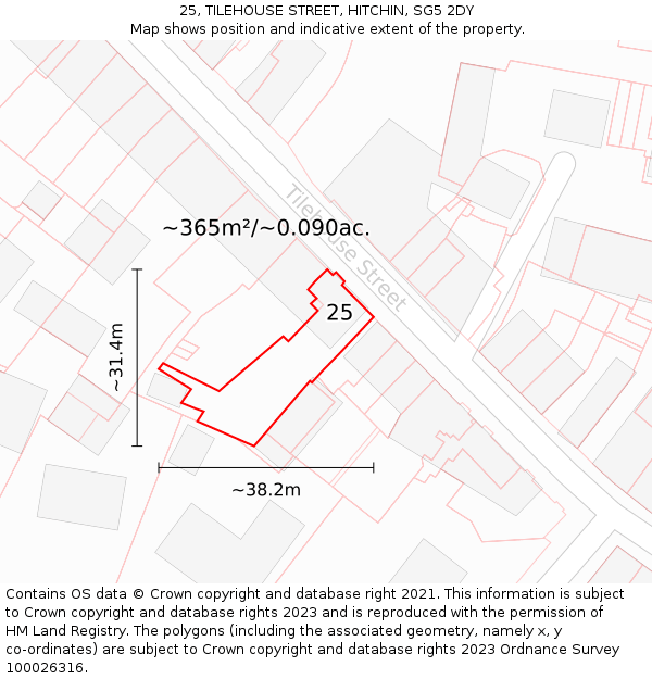 25, TILEHOUSE STREET, HITCHIN, SG5 2DY: Plot and title map
