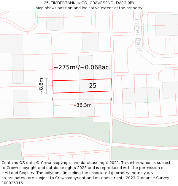 25, TIMBERBANK, VIGO, GRAVESEND, DA13 0RY: Plot and title map