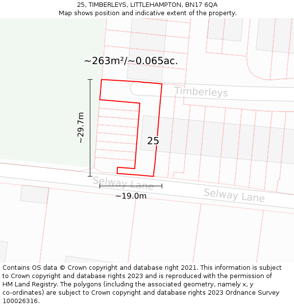 25, TIMBERLEYS, LITTLEHAMPTON, BN17 6QA: Plot and title map