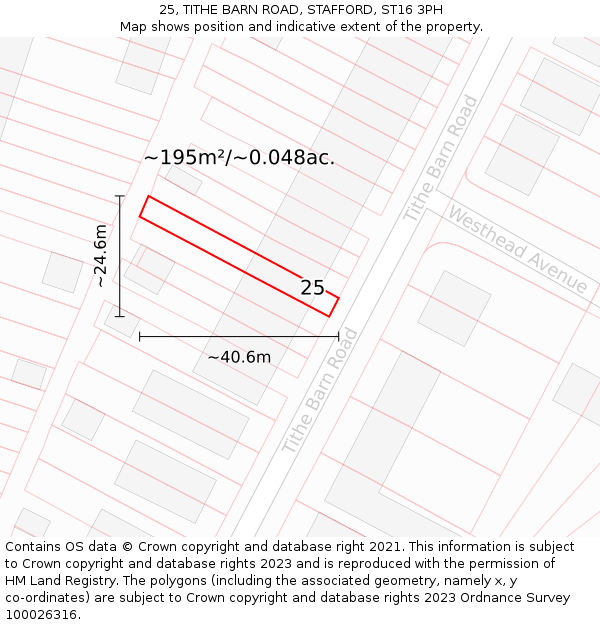 25, TITHE BARN ROAD, STAFFORD, ST16 3PH: Plot and title map