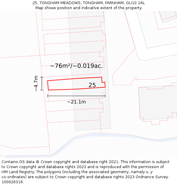 25, TONGHAM MEADOWS, TONGHAM, FARNHAM, GU10 1AL: Plot and title map