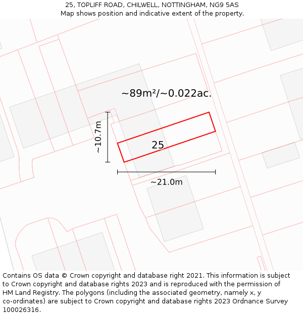 25, TOPLIFF ROAD, CHILWELL, NOTTINGHAM, NG9 5AS: Plot and title map