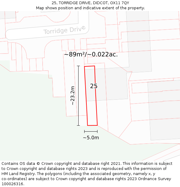 25, TORRIDGE DRIVE, DIDCOT, OX11 7QY: Plot and title map