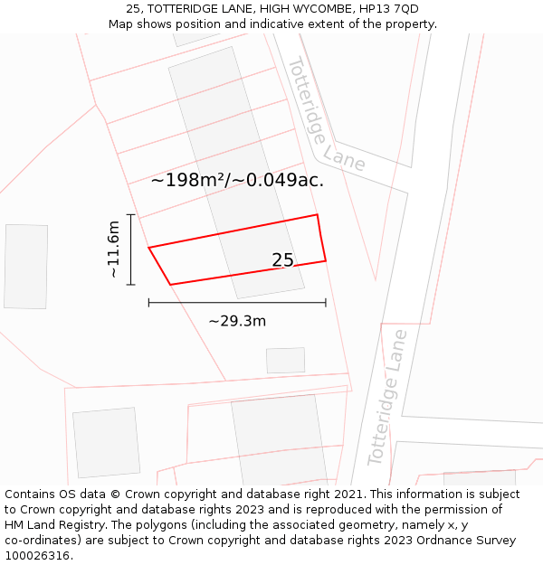 25, TOTTERIDGE LANE, HIGH WYCOMBE, HP13 7QD: Plot and title map