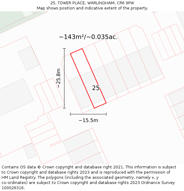 25, TOWER PLACE, WARLINGHAM, CR6 9PW: Plot and title map