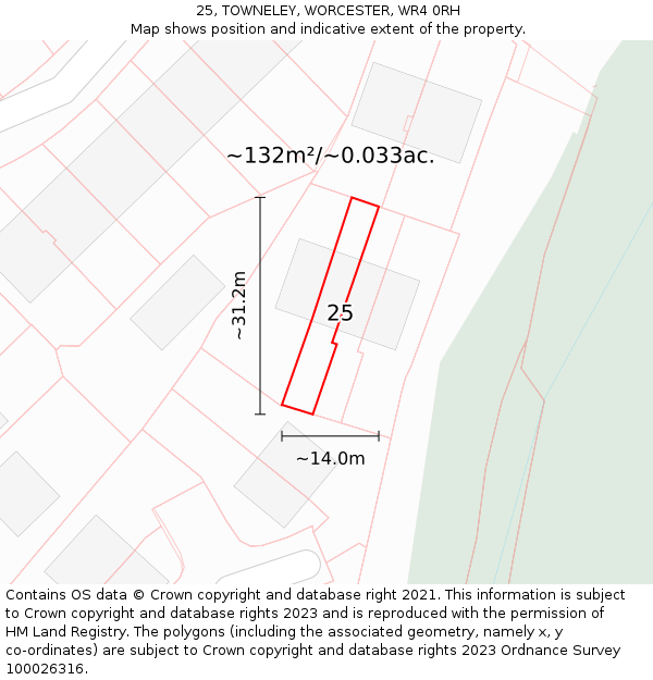 25, TOWNELEY, WORCESTER, WR4 0RH: Plot and title map