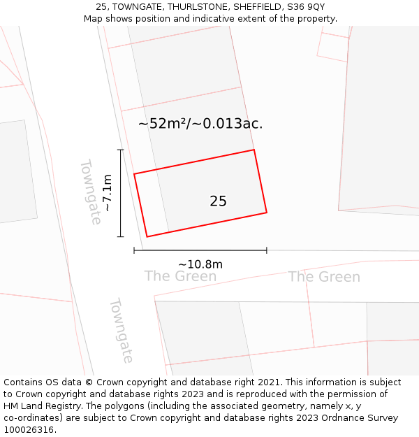 25, TOWNGATE, THURLSTONE, SHEFFIELD, S36 9QY: Plot and title map
