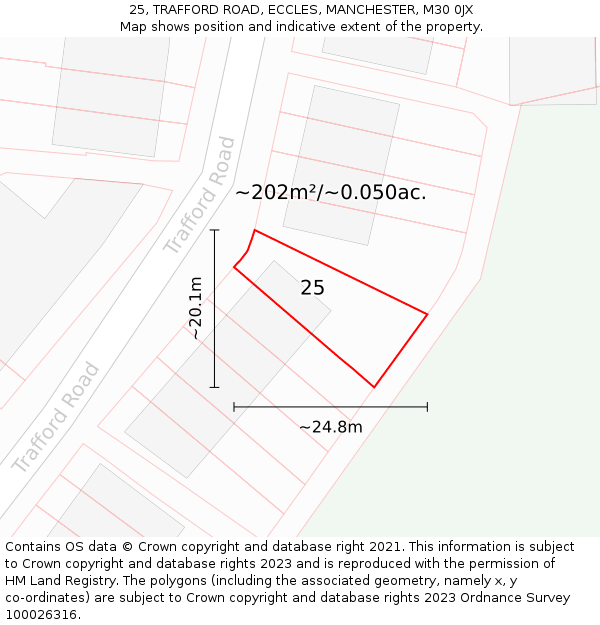 25, TRAFFORD ROAD, ECCLES, MANCHESTER, M30 0JX: Plot and title map