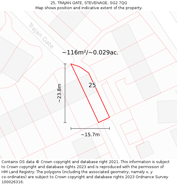 25, TRAJAN GATE, STEVENAGE, SG2 7QG: Plot and title map