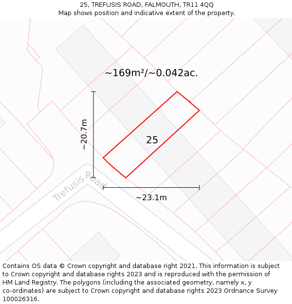 25, TREFUSIS ROAD, FALMOUTH, TR11 4QQ: Plot and title map