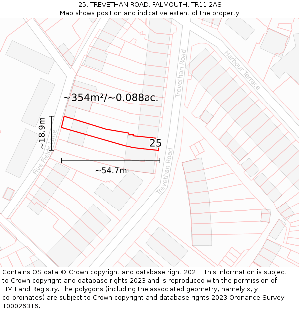 25, TREVETHAN ROAD, FALMOUTH, TR11 2AS: Plot and title map