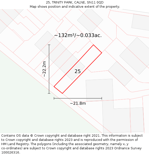 25, TRINITY PARK, CALNE, SN11 0QD: Plot and title map