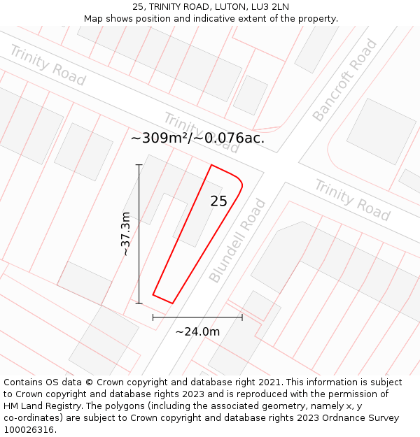 25, TRINITY ROAD, LUTON, LU3 2LN: Plot and title map