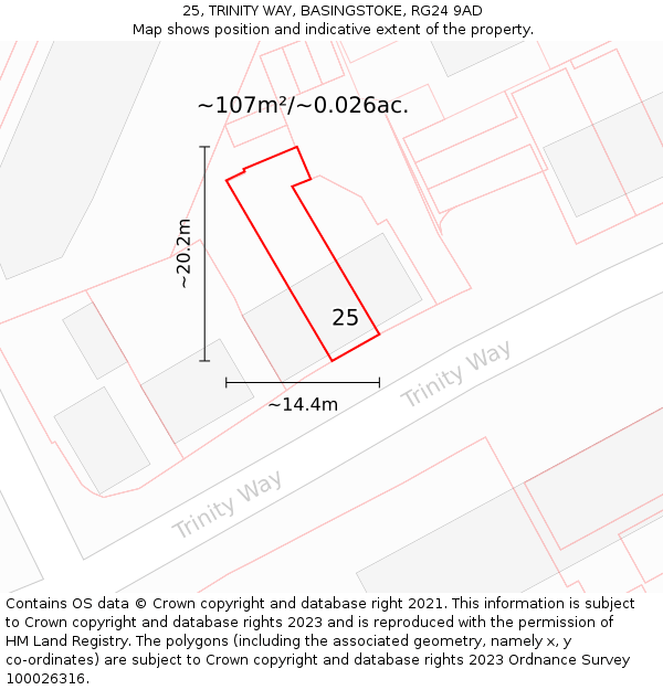 25, TRINITY WAY, BASINGSTOKE, RG24 9AD: Plot and title map