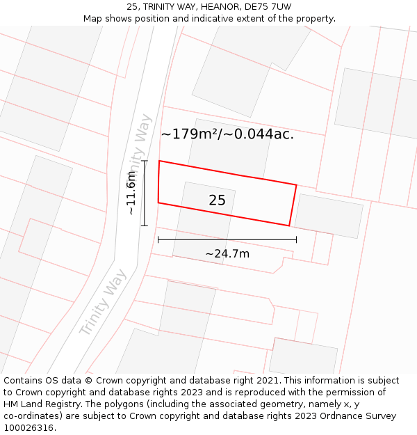25, TRINITY WAY, HEANOR, DE75 7UW: Plot and title map