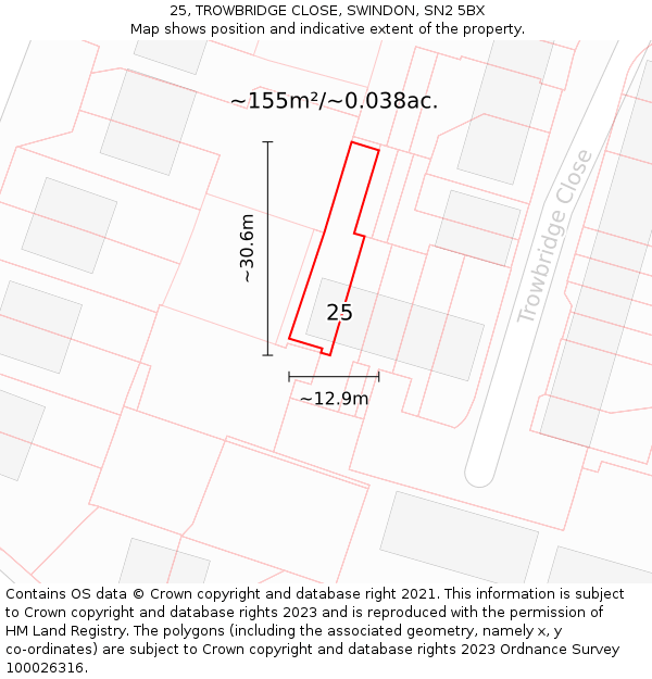 25, TROWBRIDGE CLOSE, SWINDON, SN2 5BX: Plot and title map