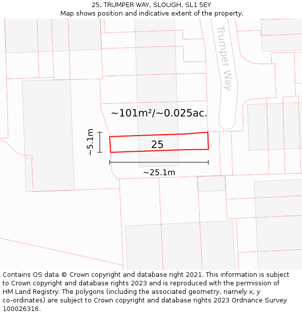 25, TRUMPER WAY, SLOUGH, SL1 5EY: Plot and title map