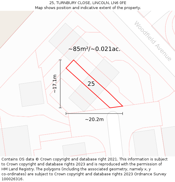 25, TURNBURY CLOSE, LINCOLN, LN6 0FE: Plot and title map