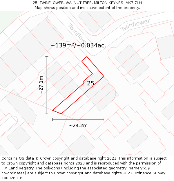 25, TWINFLOWER, WALNUT TREE, MILTON KEYNES, MK7 7LH: Plot and title map