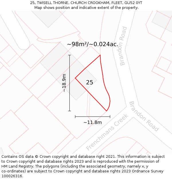 25, TWISELL THORNE, CHURCH CROOKHAM, FLEET, GU52 0YT: Plot and title map