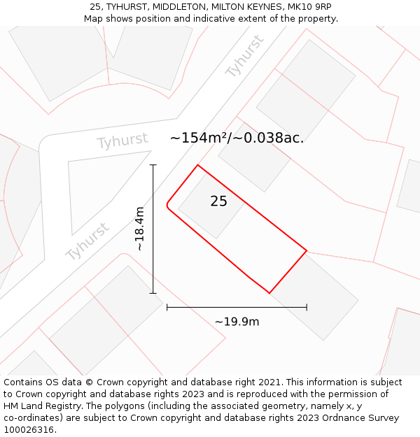 25, TYHURST, MIDDLETON, MILTON KEYNES, MK10 9RP: Plot and title map