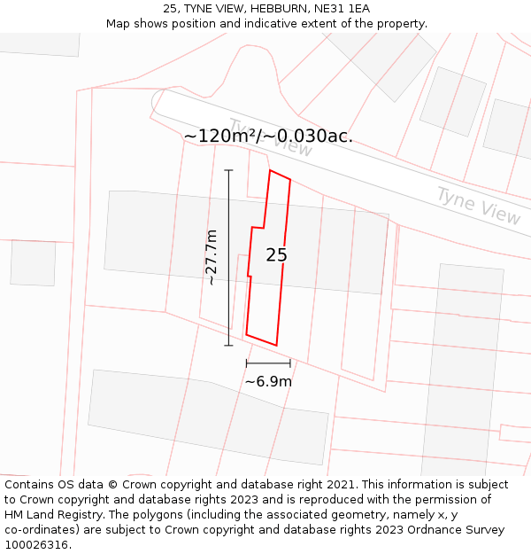 25, TYNE VIEW, HEBBURN, NE31 1EA: Plot and title map