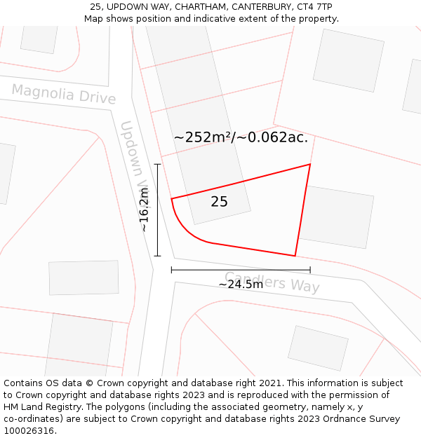 25, UPDOWN WAY, CHARTHAM, CANTERBURY, CT4 7TP: Plot and title map