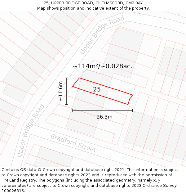 25, UPPER BRIDGE ROAD, CHELMSFORD, CM2 0AY: Plot and title map